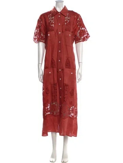 Pre-owned Miguelina Linen Long Dress In Orange