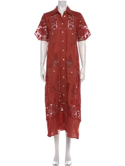 Pre-owned Miguelina Linen Long Dress In Orange