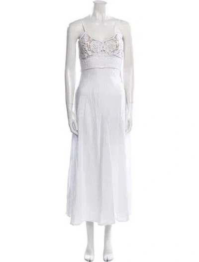 Pre-owned Miguelina Linen Long Dress In White