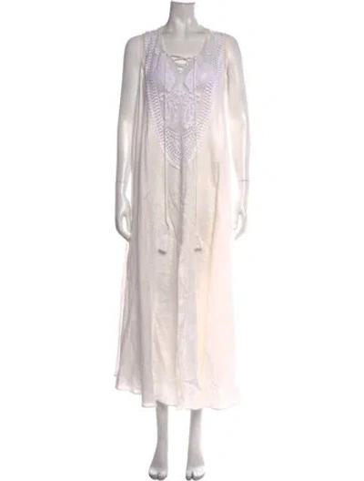 Pre-owned Miguelina Linen Long Dress In White