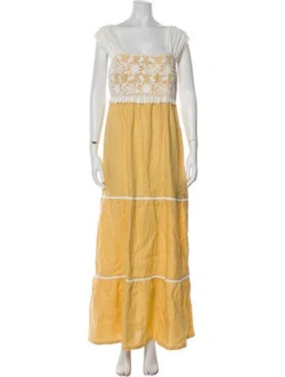 Pre-owned Miguelina Linen Long Dress In Yellow