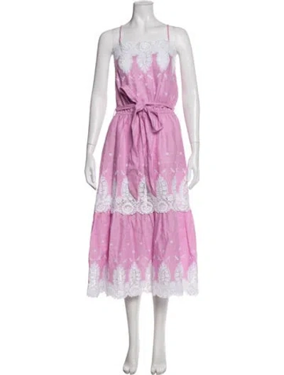 Pre-owned Miguelina Linen Midi Length Dress In Pink