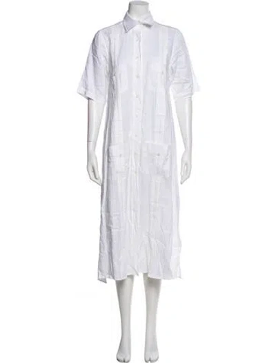 Pre-owned Miguelina Linen Midi Length Dress In White