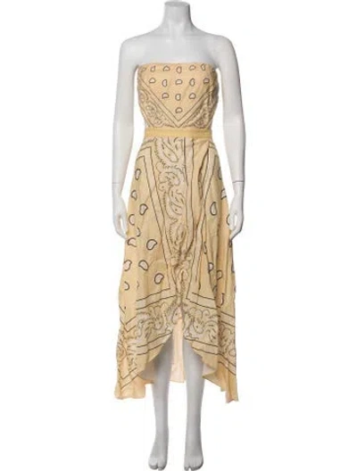 Pre-owned Miguelina Linen Midi Length Dress In Yellow