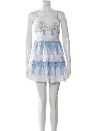 Pre-owned Miguelina Linen Mini Dress In Blue
