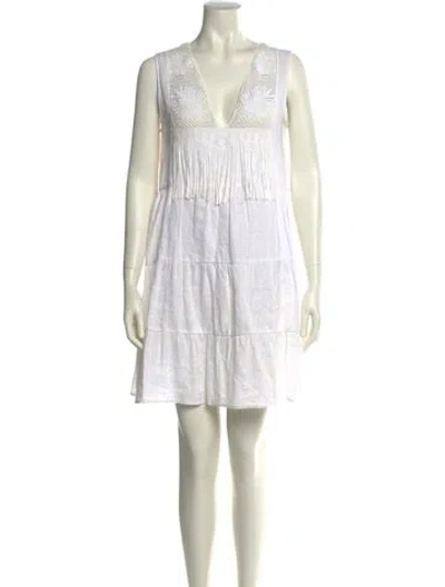 Pre-owned Miguelina Linen Mini Dress In Neutral