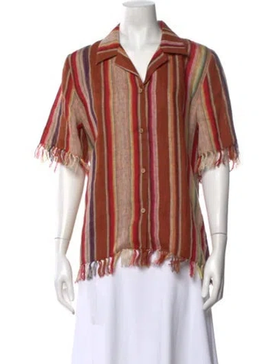 Pre-owned Miguelina Linen Striped Blouse In Multicolor