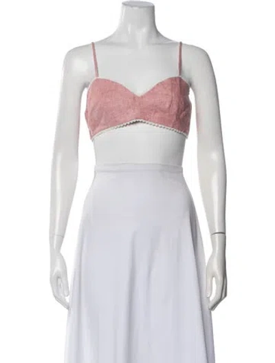 Pre-owned Miguelina Linen V-neck Crop Top In Orange
