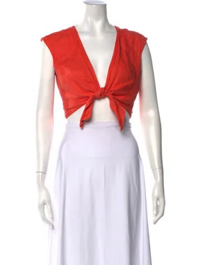 Pre-owned Miguelina Linen V-neck Crop Top In Orange