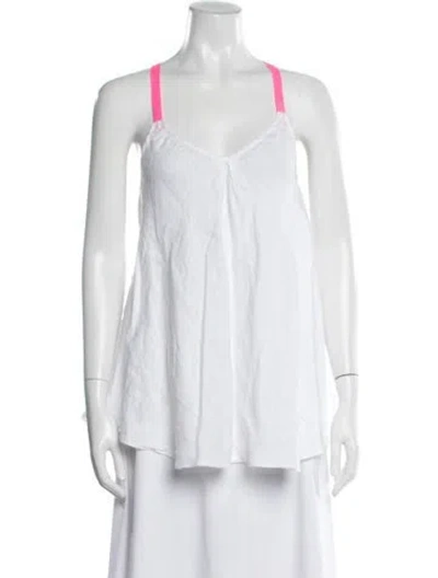 Pre-owned Miguelina Linen V-neck Top In White
