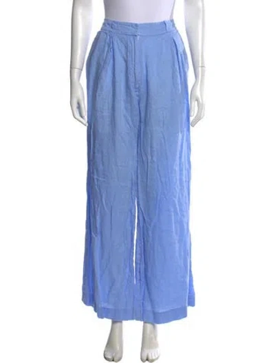 Pre-owned Miguelina Linen Wide Leg Pants In Blue