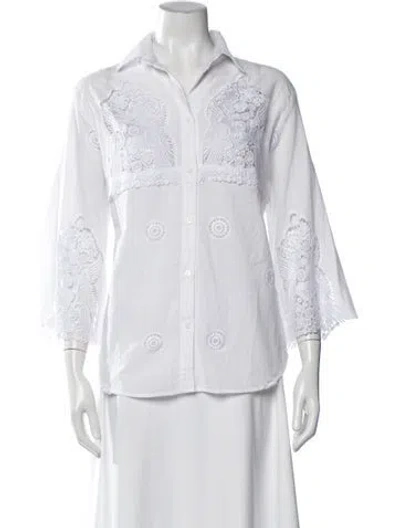 Pre-owned Miguelina Long Sleeve Button-up Top In White