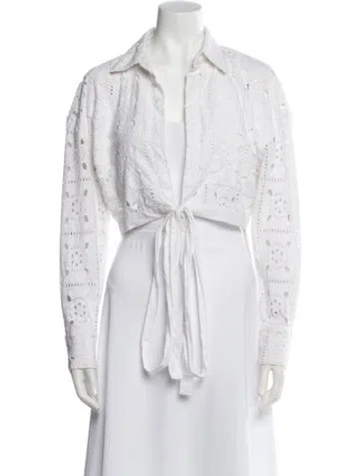 Pre-owned Miguelina Long Sleeve Crop Top In White