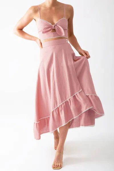 Miguelina Marika Linen Midi Skirt In Petal Pink