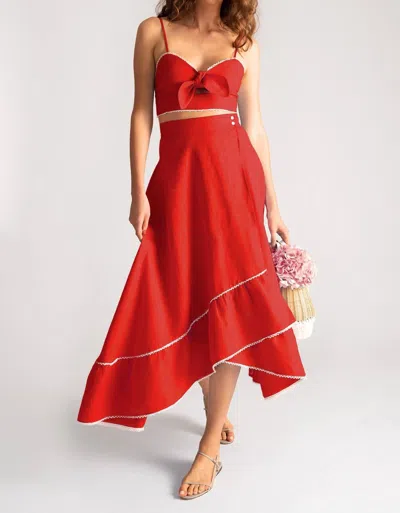 Miguelina Marika Linen Midi Skirt In Tomato In Red