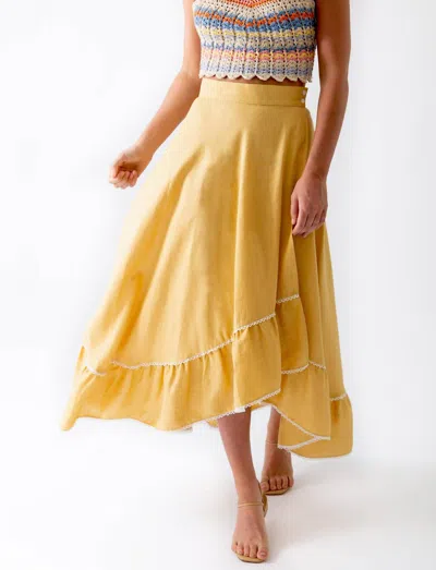 Miguelina Marika Linen Midi Skirt In Turmeric In Yellow