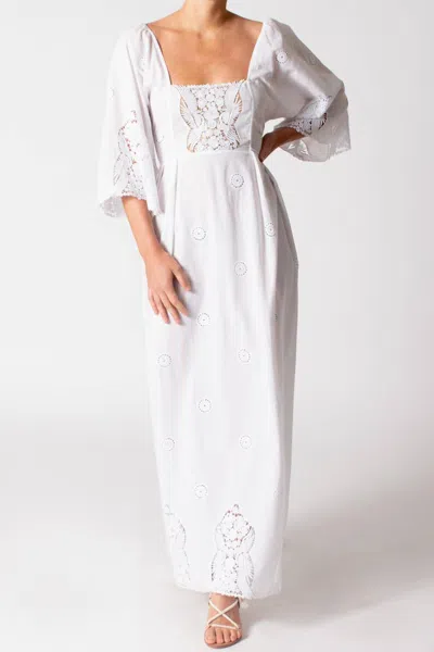 Miguelina Meredith Falcon Embroidery Dress In Pure White In Multi