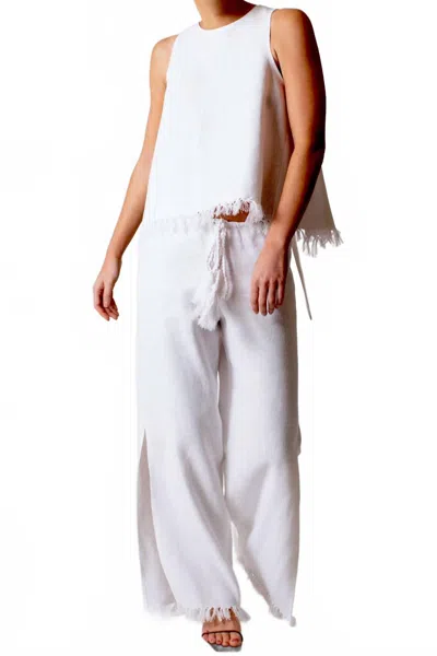 Miguelina Micha Sorrento Linen Fringed Top In Pure White