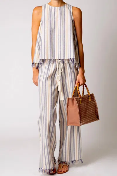 Miguelina Micha Striped Fringe Top In Portofino In Multi