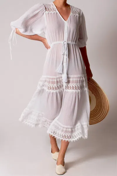 Miguelina Nolina Button-down Gauze Dress In Pure White
