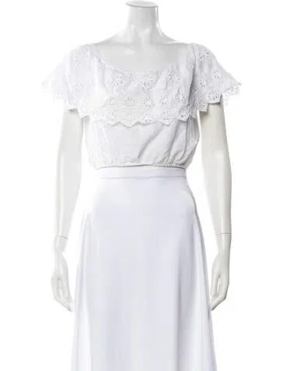 Pre-owned Miguelina Off-the-shoulder Short Sleeve Blouse In White