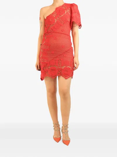 Pre-owned Miguelina One-shoulder Lace Mini Dress In Red