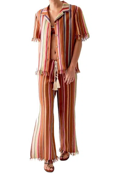 Miguelina Oversized Button Down Shirt In Briar Rust Stripes In Multi