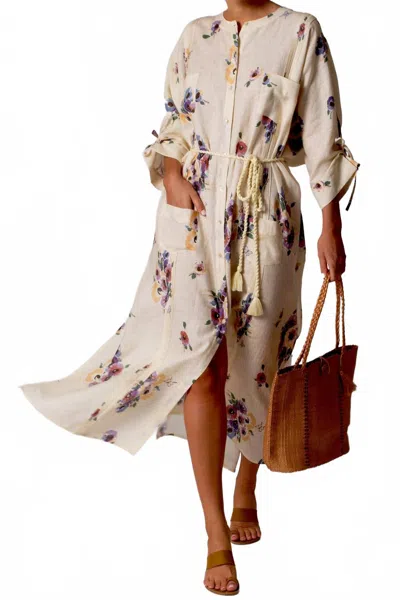 Miguelina Paisley Linen Bouquet Maxi Dress In Vanilla In Neutral