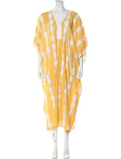 Pre-owned Miguelina Patterned Long Dress In Orange