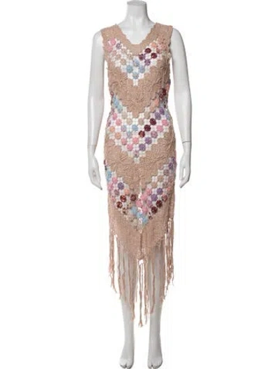 Pre-owned Miguelina Patterned Midi Length Dress In Multi