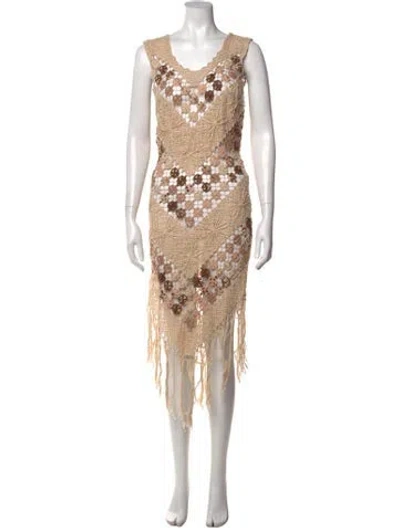 Pre-owned Miguelina Patterned Midi Length Dress W/ Tags In Neutral