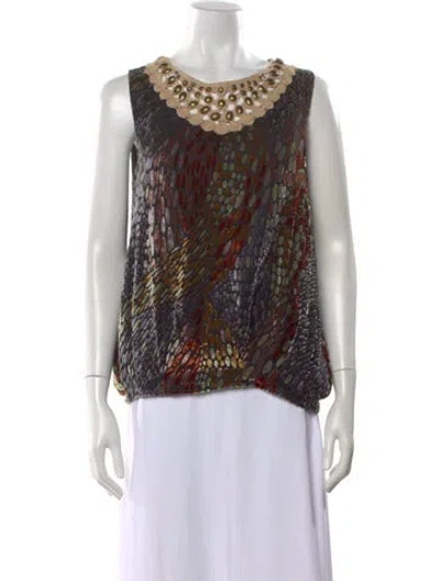 Pre-owned Miguelina Patterned Scoop Neck Top In Black
