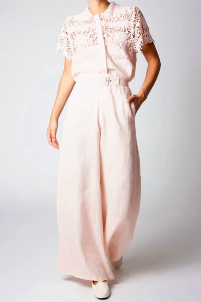 Miguelina Pauline Linen And Lace Top In Tea Rose In Pink