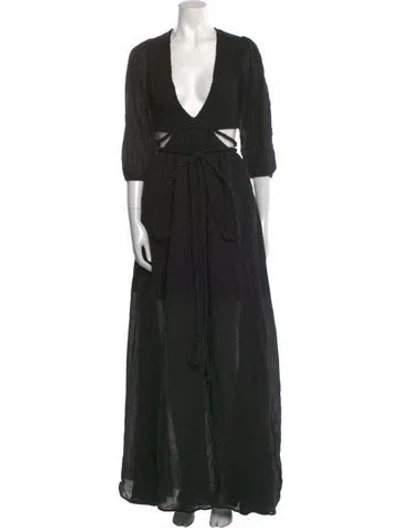 Pre-owned Miguelina Plunge Neckline Long Dress In Black