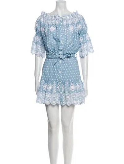 Pre-owned Miguelina Polka Dot Print Eyelet Trim Skirt Set In Blue