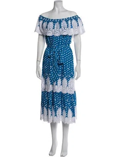 Pre-owned Miguelina Polka Dot Print Long Dress In Blue