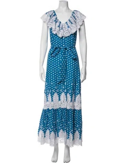 Pre-owned Miguelina Polka Dot Print Long Dress W/ Tags In Blue