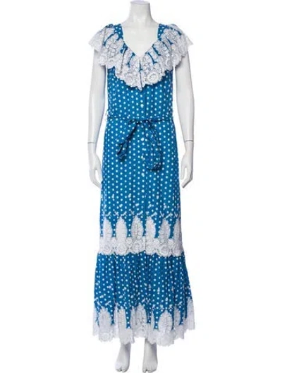 Pre-owned Miguelina Polka Dot Print Long Dress W/ Tags In Blue