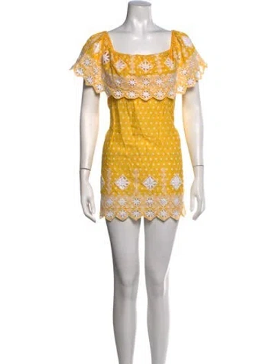 Pre-owned Miguelina Polka Dot Print Mini Dress In Yellow