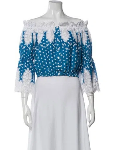 Pre-owned Miguelina Polka Dot Print Off-the-shoulder Blouse In Blue