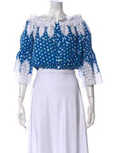 Pre-owned Miguelina Polka Dot Print Off-the-shoulder Blouse In Multi