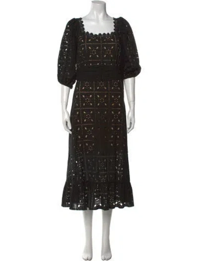Pre-owned Miguelina Printed Long Dress In Black