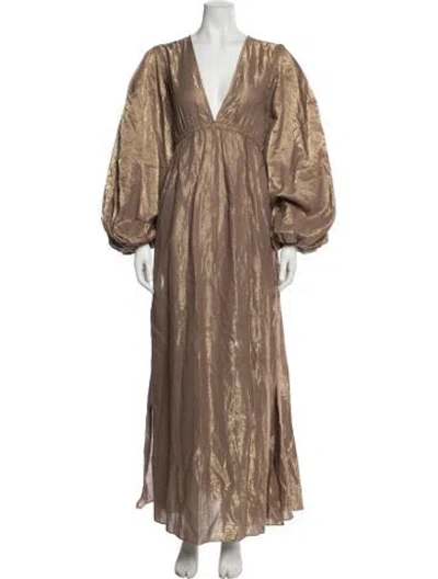 Pre-owned Miguelina Printed Long Dress In Brown/metallic