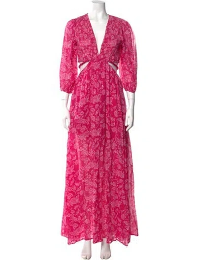 Pre-owned Miguelina Printed Long Dress In Pink