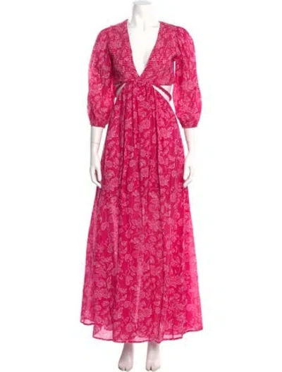 Pre-owned Miguelina Printed Long Dress In Pink