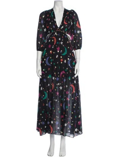 Pre-owned Miguelina Printed Long Dress W/ Tags In Black