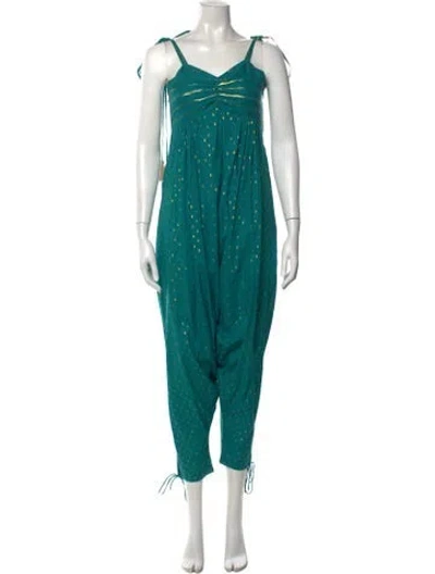 Pre-owned Miguelina Printed Long Dress W/ Tags In Green/metallic