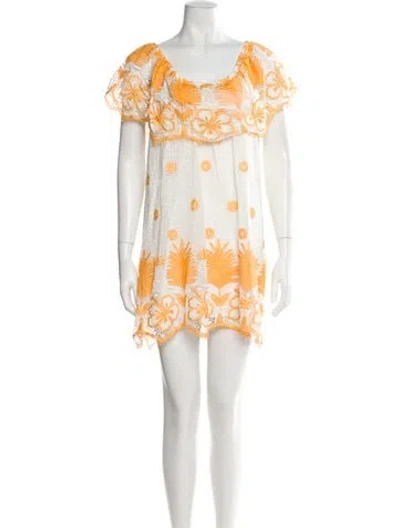 Pre-owned Miguelina Printed Mini Dress In White