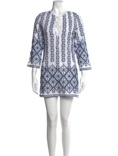 Pre-owned Miguelina Printed Mini Dress In White