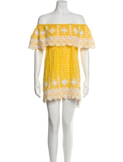 Pre-owned Miguelina Printed Mini Dress In Yellow